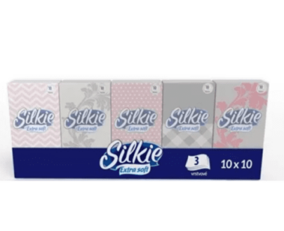 SILKIE Extra soft hygienické vreckovky 3-vrstvové papierové 10x10 100 ks