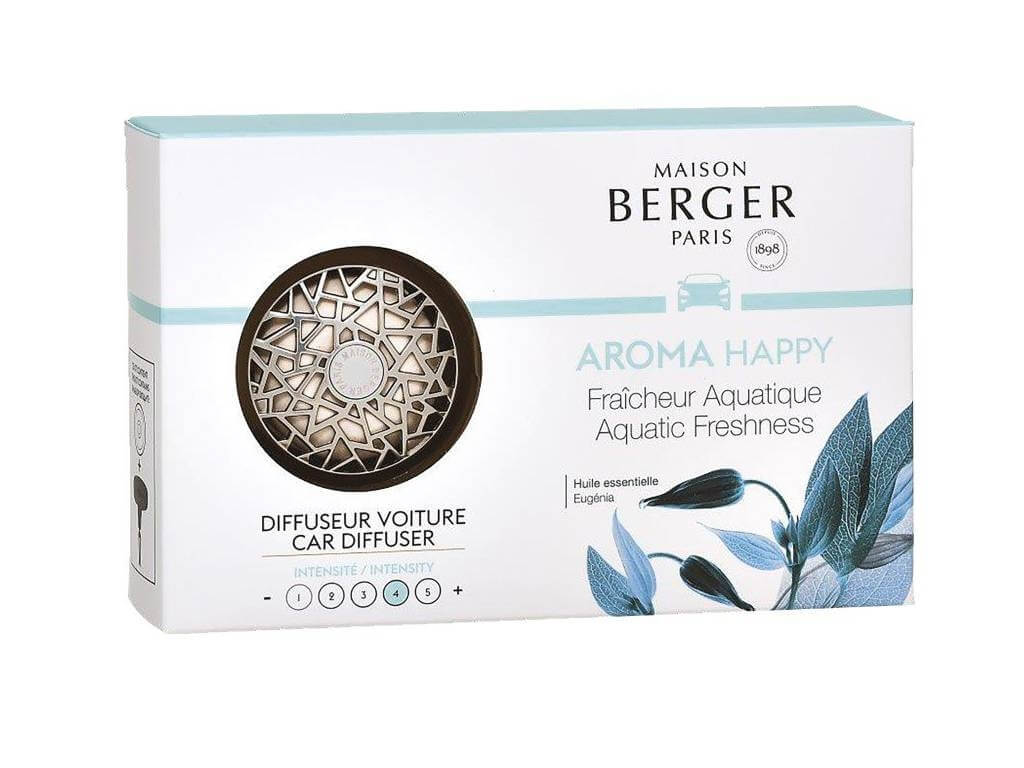 Maison Berger Paris Darčeková sada difuzér do auta Aroma Happy chrome + náplň Svěžest vody Maison Berger Paris Darčeková sada difuzér do auta Aroma Happy chrome + náplň Svěžest vody