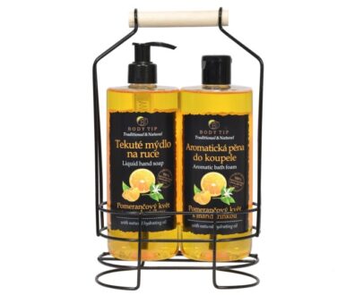 Vivaco Darčekové balenie kozmetiky Mandarínka s pomarančovým kvetom v kovovom stojane