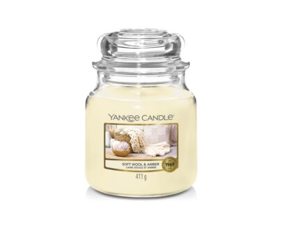 Yankee Candle Aromatická sviečka Classic stredná Soft Wool & Amber 411 g