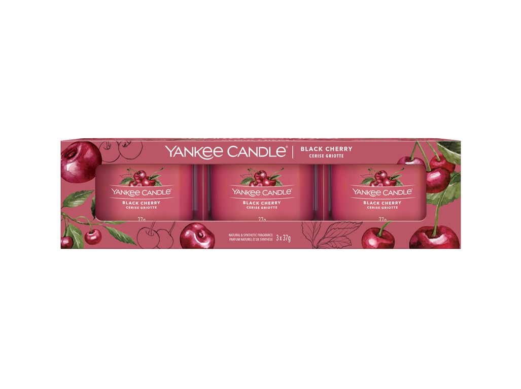 Yankee Candle Sada votívnych sviečok v skle Black Cherry 3 x 37 g Yankee Candle Sada votívnych sviečok v skle Black Cherry 3 x 37 g