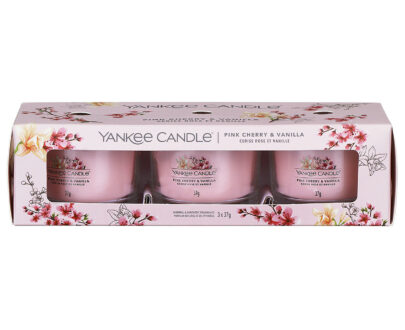 Yankee Candle Súprava votívnych sviečok v skle Pink Cherry & Vanilla 3 x 37 g