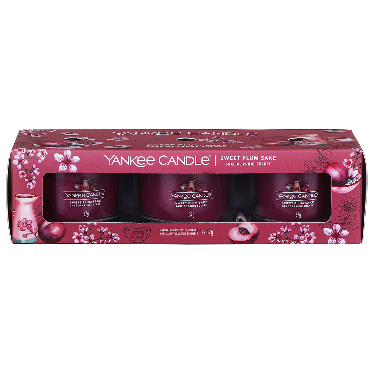 Yankee Candle Sada votívnych sviečok v skle Sweet Plum Sake 3 x 37 g Yankee Candle Sada votívnych sviečok v skle Sweet Plum Sake 3 x 37 g