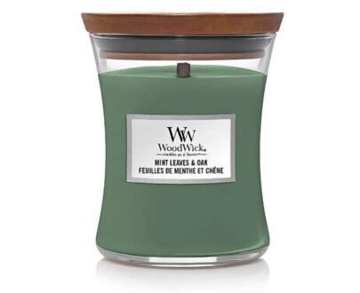 WoodWick Vonná sviečka váza stredná Mint Leaves & Oak 275 g