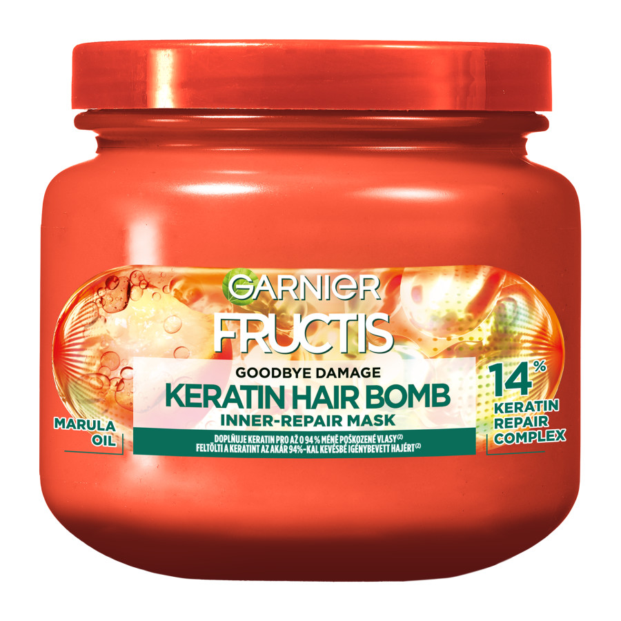 GARNIER Fructis Goodbye damage keratin hair bomb maska na vlasy 320 ml GARNIER Fructis Goodbye damage keratin hair bomb maska na vlasy 320 ml