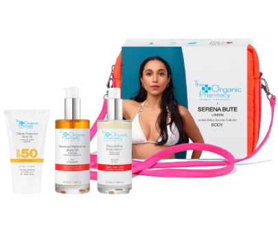 THE ORGANIC PHARMACY x Serena Bute Sada pre telo oranžová - opaľovací krém + telový olej + telový krém