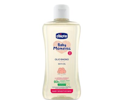 CHICCO Olej do kúpeľa s bavlnou a vitamínom E Baby Moments Sensitive 93 % prírodných zložiek 200 ml