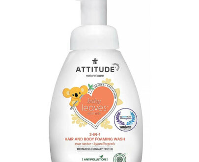 ATTITUDE Baby leaves Detská umývacia pena 2 v 1 s vôňou hruškovej šťavy 295 ml