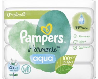 PAMPERS Harmonie Aqua vlhčené obrúsky Plastic Free 4 x 48 ks