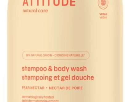 ATTITUDE Baby Leaves Detské telové mydlo a šampón (2v1) s vôňou hruškovej šťavy 473 ml